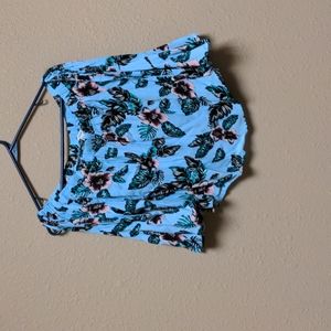 Forever 21 off the shoulder blue floral crop top size small